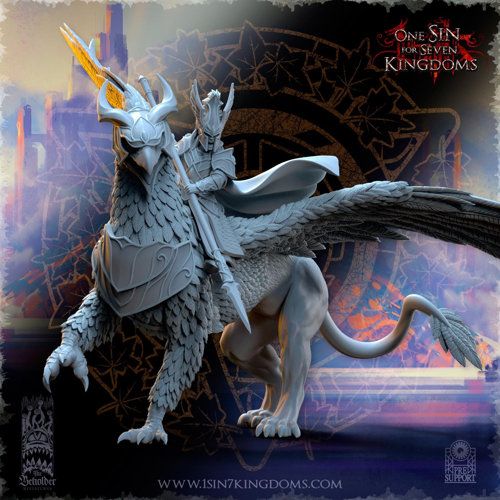 Hight Elves - ASHUR Hero on Gryphon - Silvermoor - The Beholder Miniatures