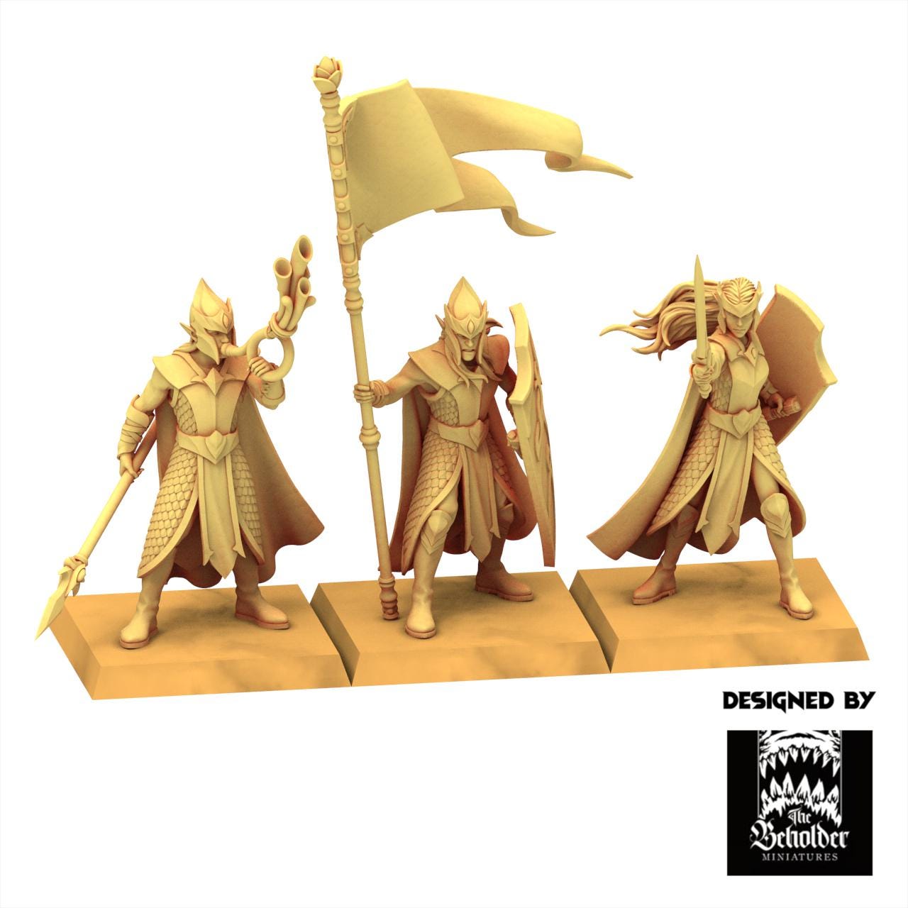 Sylvan Elves - Forest Militia Spear and Shield - Evergreen Elves - The Beholder Miniatures