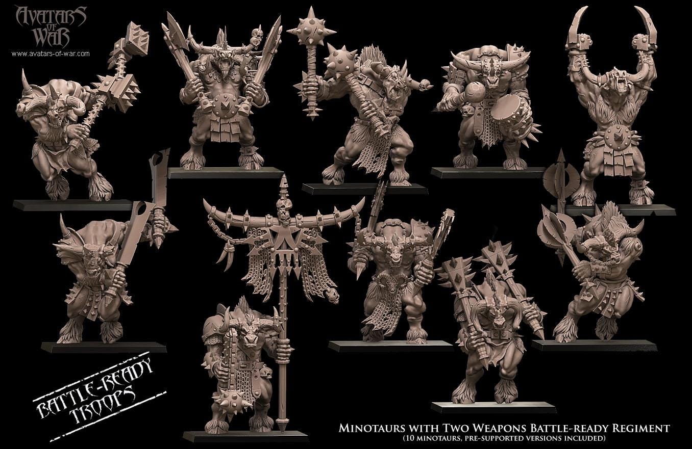 Beastmen - Minotaurs double weapons battleready - Monopose - 28&32mm scale - Avatar of War