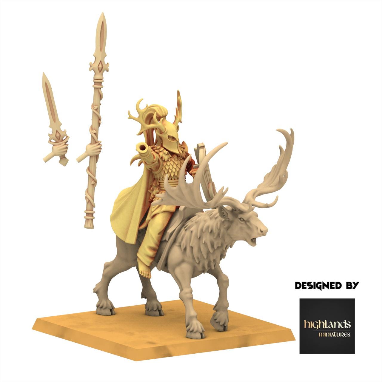 Sylvan Elves - Elf Lord on Feral Stage - Feral - Highlands Miniatures