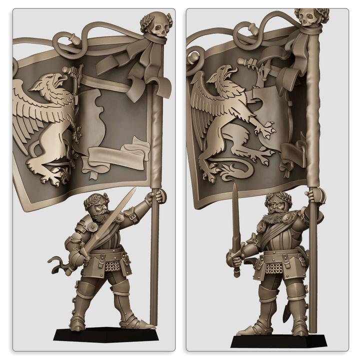 Imperial Fantasy - Battle Standard Bearer on Foot & on Horse - Sunland - Highlands Miniatures