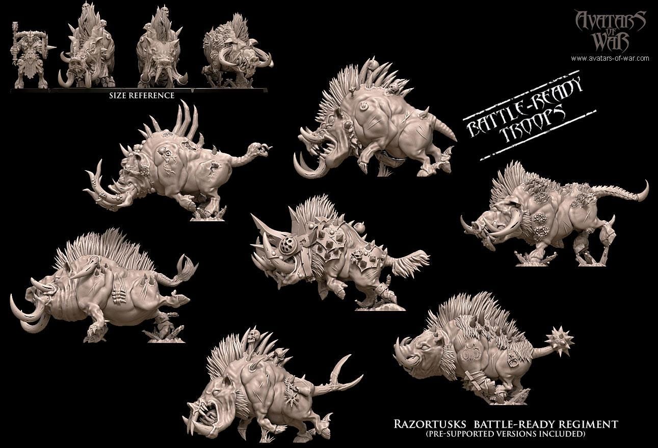 Beastmen - Razortusks - monopose 28&32mm scale - Avatar of War