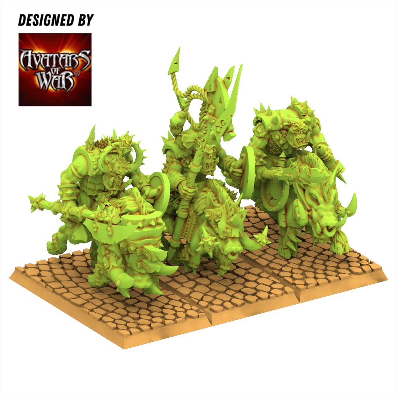 Orc & Goblin - Orc Boar Riders - monopose - 28/32mm scale - Avatar of War