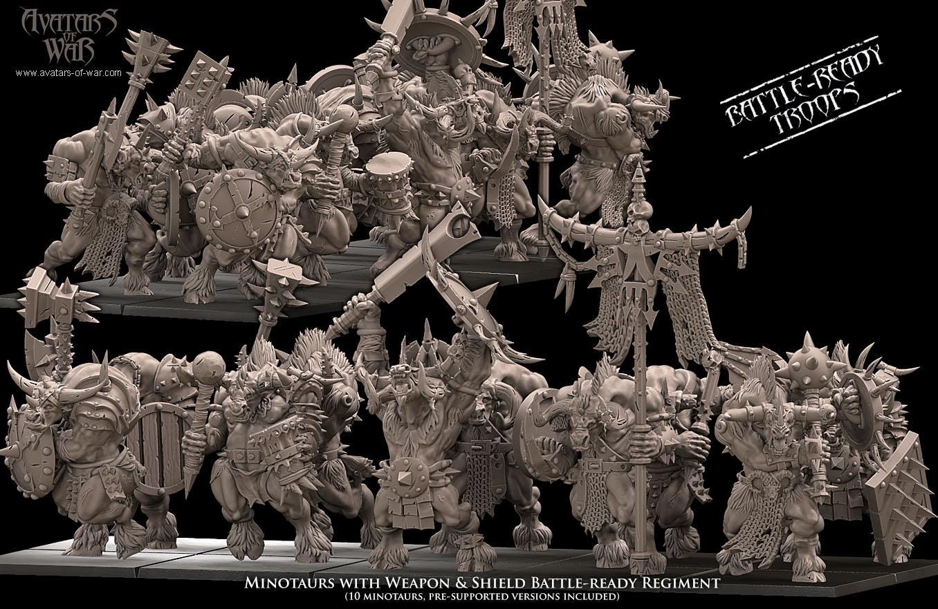 Beastmen - Minotaurs weapon and shield battleready - Monopose - 28&32mm scale - Avatar of War