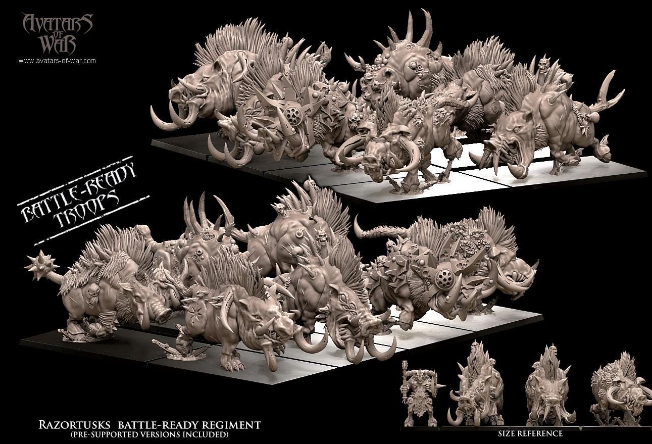Beastmen - Razortusks - monopose 28&32mm scale - Avatar of War