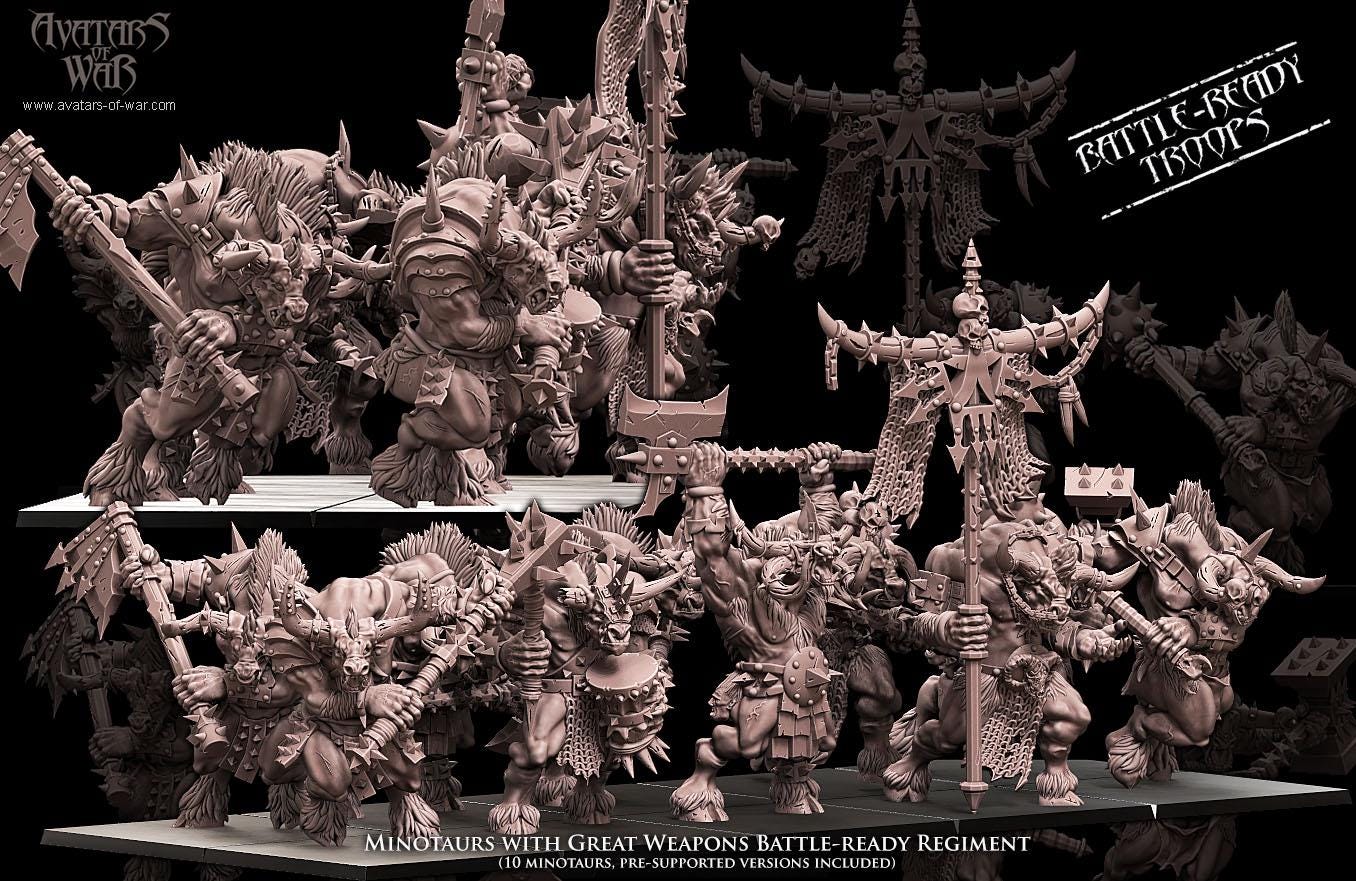 Beastmen - Minotaurs geat weapon battleready - Monopose - 28&32mm scale - Avatar of War