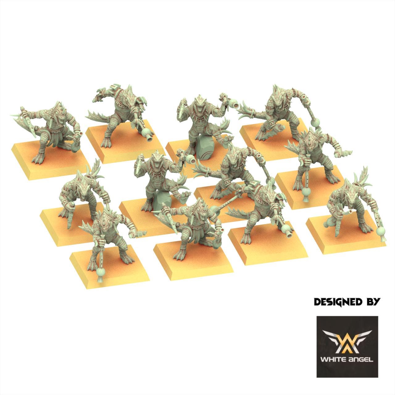 Lizardmen 28/32mm - Slippery Lizards with Blowpipe - White Angel Miniatures