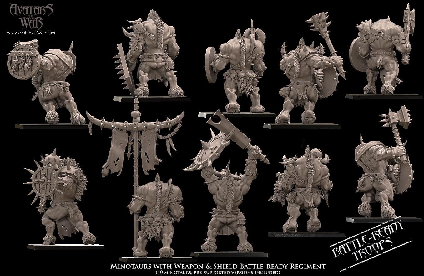 Beastmen - Minotaurs weapon and shield battleready - Monopose - 28&32mm scale - Avatar of War