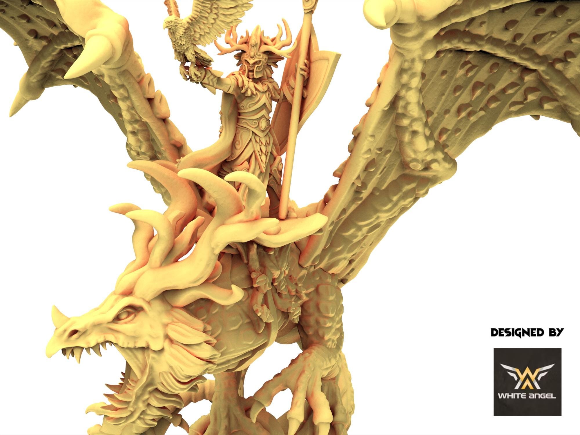 Sylvan Elves - Lord of the Forest on Dragon - Forest Warrior - White Angel Miniatures