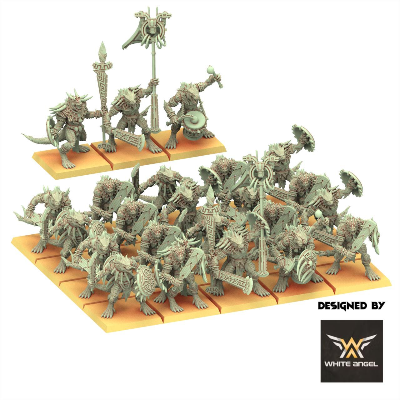 Lizardmen 28/32mm - Warrior Lizards with Lance & Sword - White Angel Miniatures