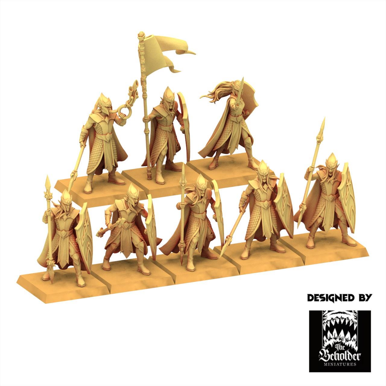 Sylvan Elves - Forest Militia Spear and Shield - Evergreen Elves - The Beholder Miniatures