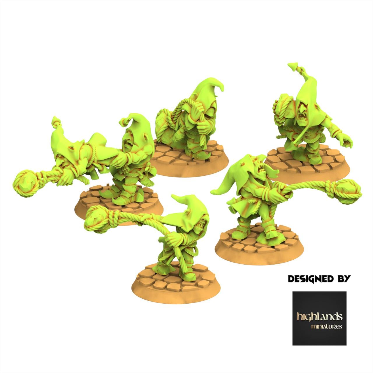 Orc & Goblin - x5 Swamp Goblins Stonethrowers - Goblin tribes - Highlands Miniature