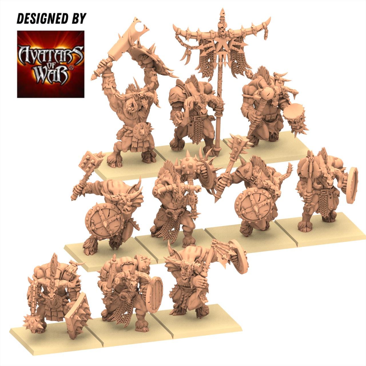 Beastmen - Minotaurs weapon and shield battleready - Monopose - 28&32mm scale - Avatar of War
