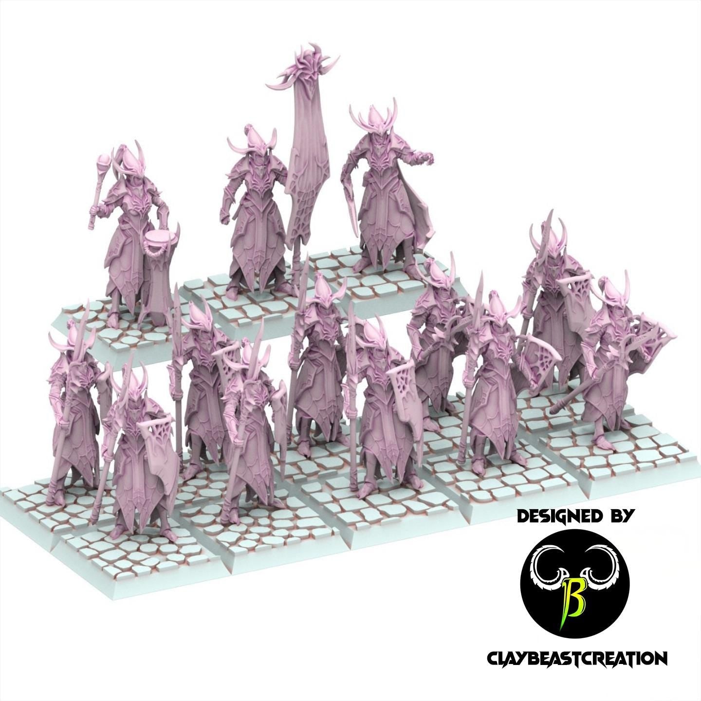 Dark Elves - Warrior With Lance & Sword - Cult of the Eight - ClayBeastCreation