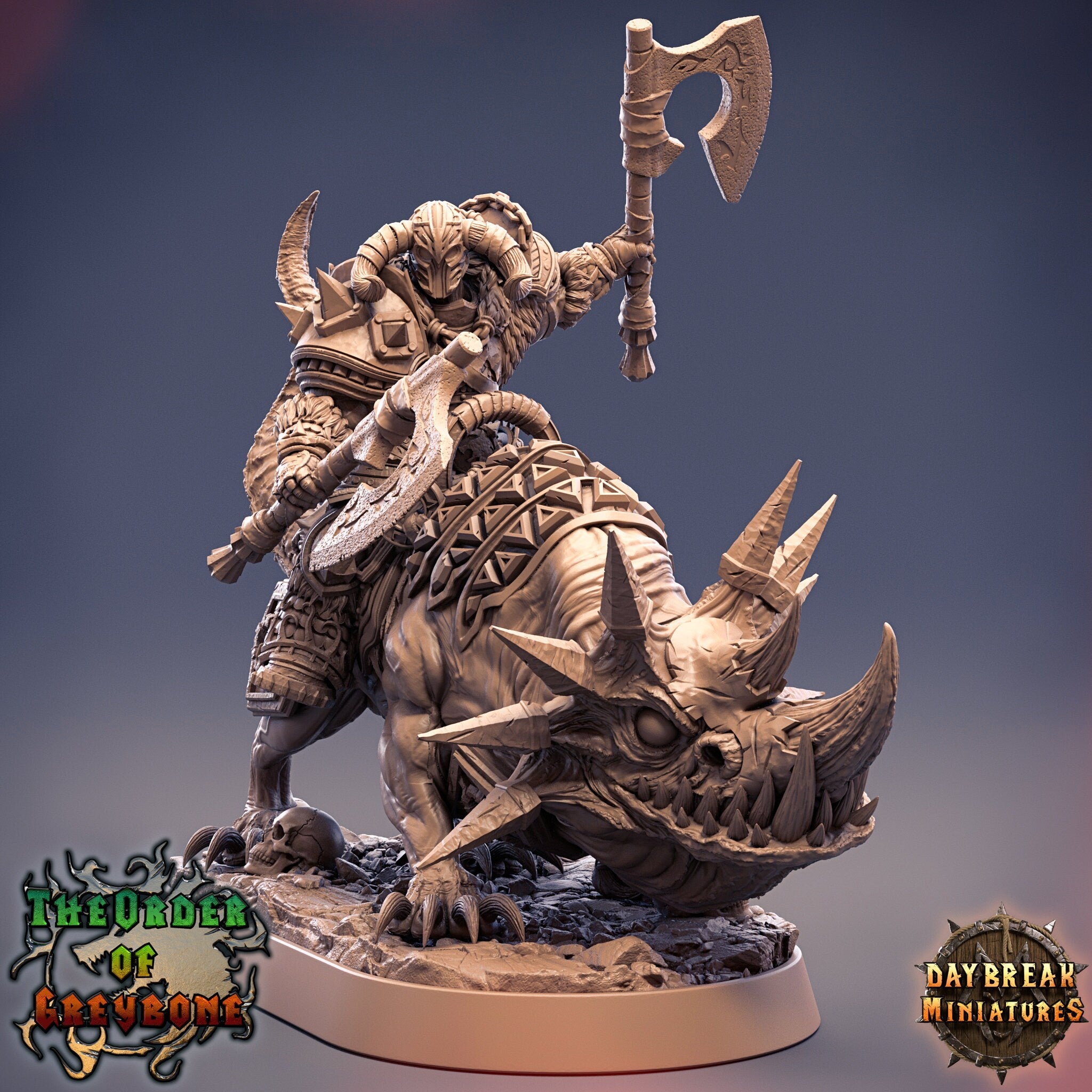 Wild hunters - Balthazar Doublefang on Horned Wolf, The Order of Greybone, daybreak miniatures