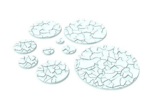 Cracked Ice - Lot of 25mm to 64mm cracked ice texture & round bases usable for warmachine, , warcry, AOS