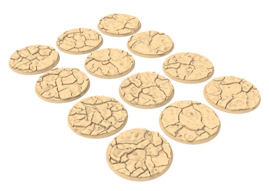 Desertic - Lot of 25mm to 64mm craked desert texture & round bases usable for kill team, necromunda, warmachine, , warcry, AOS