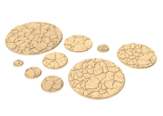 Desertic - Lot of 25mm to 64mm craked desert texture & round bases usable for kill team, necromunda, warmachine, , warcry, AOS