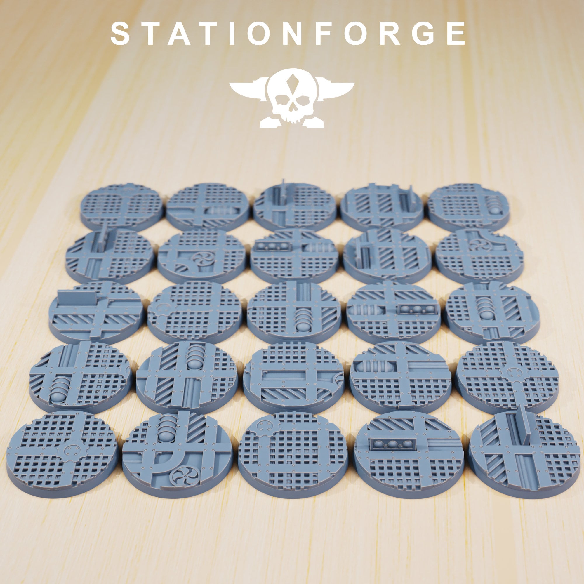 StarShip - Lot of StarShip texture round bases for miniatures, size 25mm, usable for Warmachine, Starfinder and sci-fi wargames.