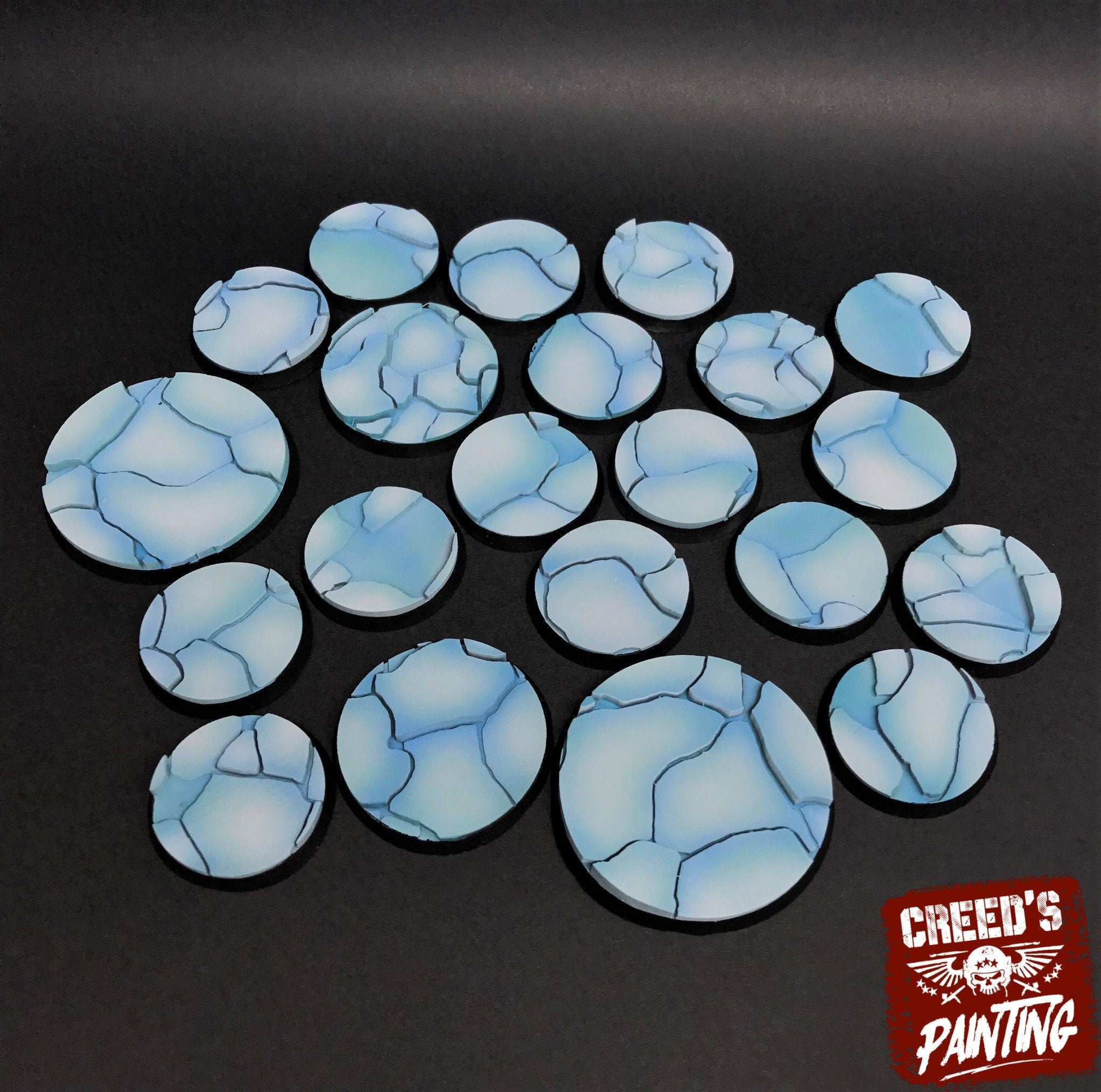 Cracked Ice - Lot of 25mm to 64mm cracked ice texture & round bases usable for warmachine, , warcry, AOS