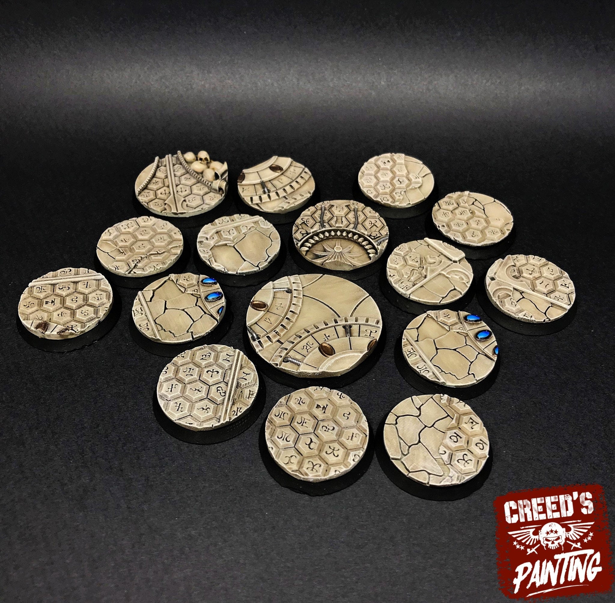 Dark City - Lot of 25mm to 64mm round bases & textures dark city usable for saga, confrontation, wargame...