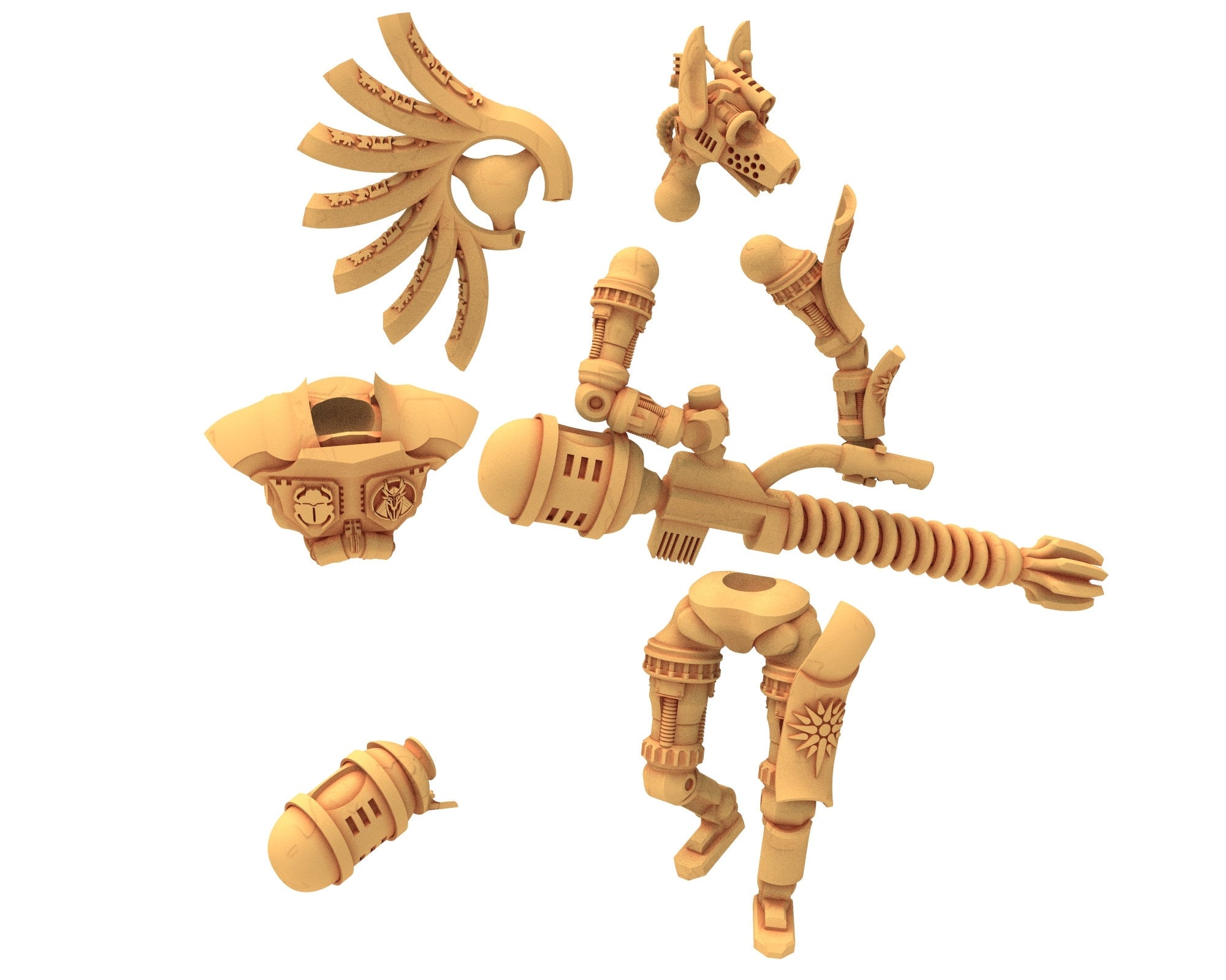 Cinan - Anubis - Chemou - Pakhon : Assault, Battle Drone, space robot guardians of the Necropolis, modular posable miniatures