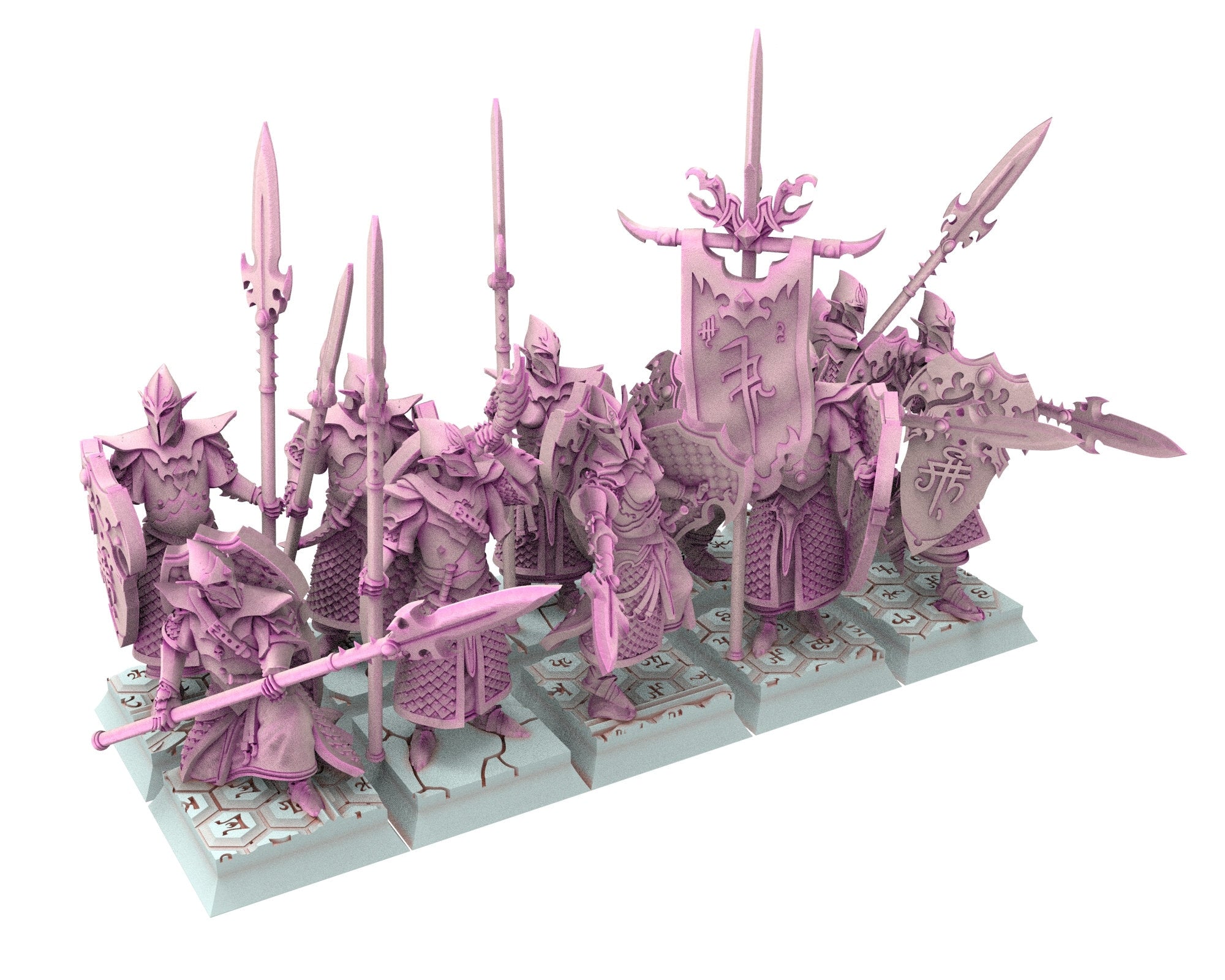 Dark Elves - 32mm Spearmen, dark elves, Merciless north pillars usable for 9th Age, Fantasy Battle, Oldhammer, King of war, D&D...