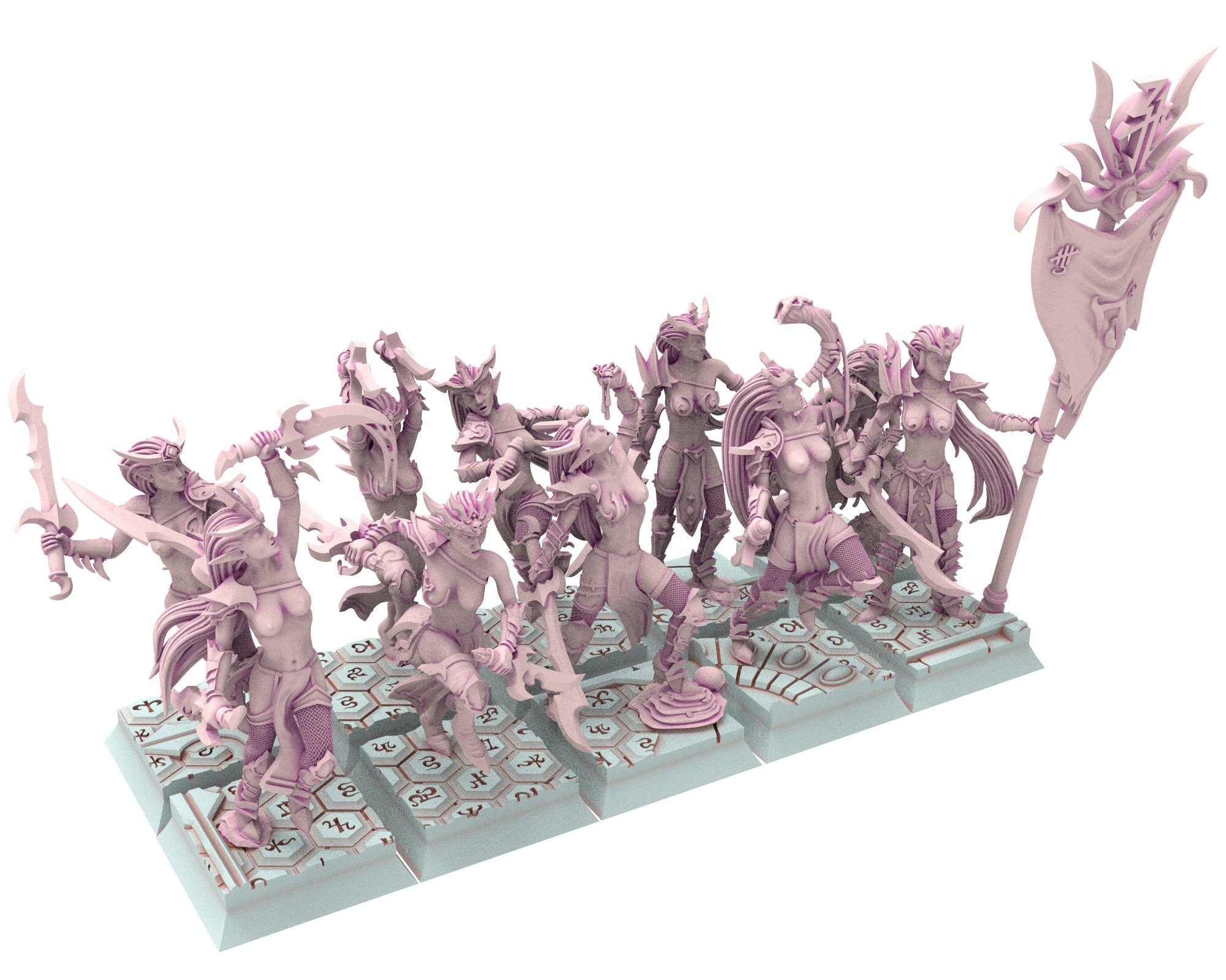 Dark Elves - 32mm Furious Witches, dark elves, Merciless north pillars usable for 9th Age, Fantasy Battle, Oldhammer, King of war, D&D