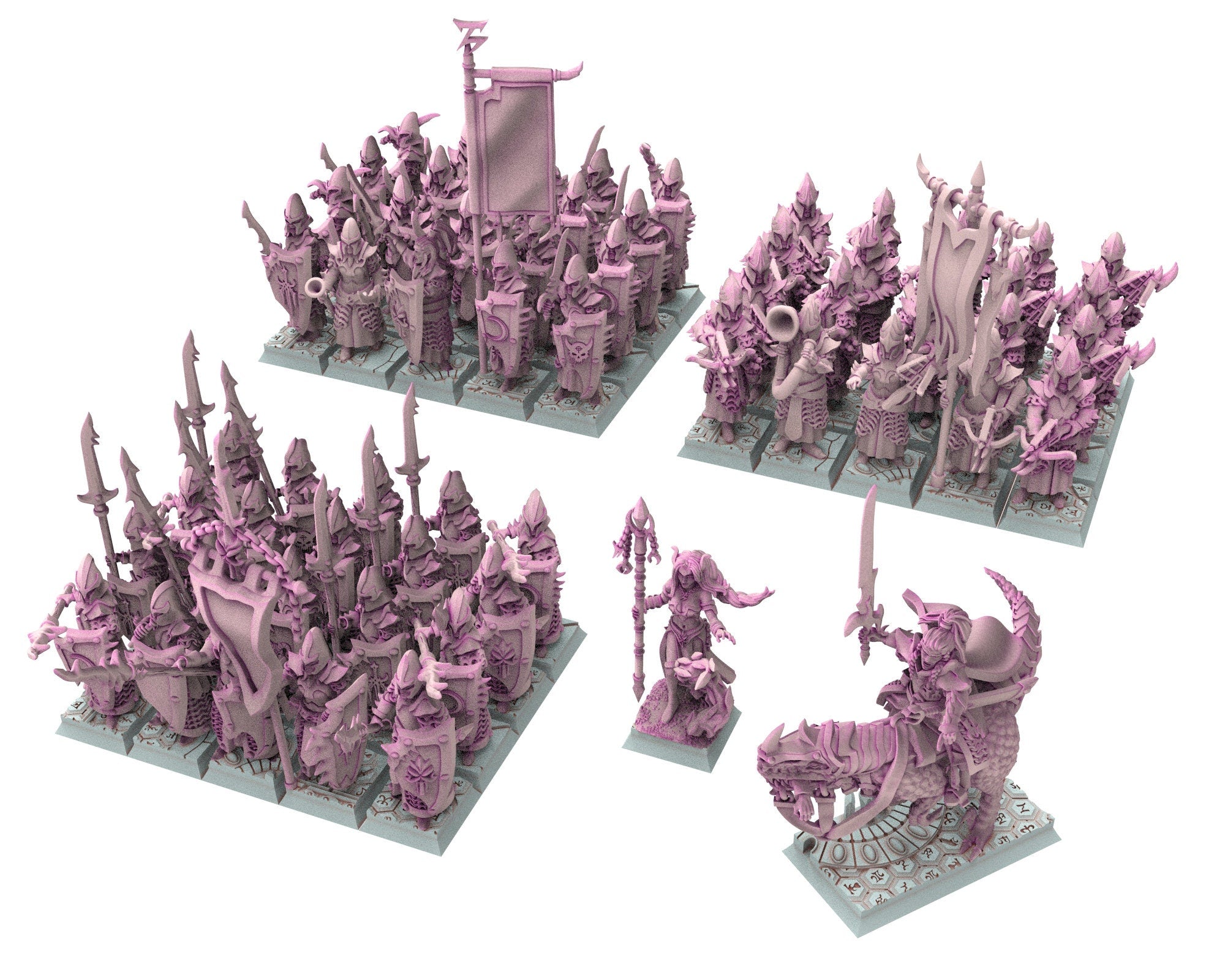 Dark Elves - Spearmen unit 20 soldiers, dark elves, Merciless north pillars usable for 9th Age, Fantasy Battle, Oldhammer, King of war, D&D