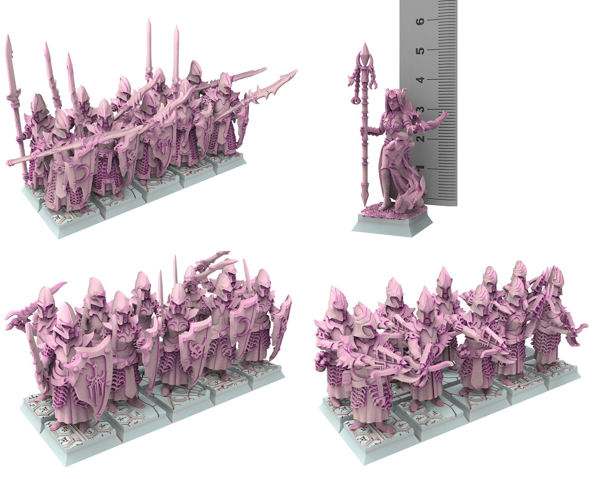 Dark Elves - Spearmen unit 20 soldiers, dark elves, Merciless north pillars usable for 9th Age, Fantasy Battle, Oldhammer, King of war, D&D