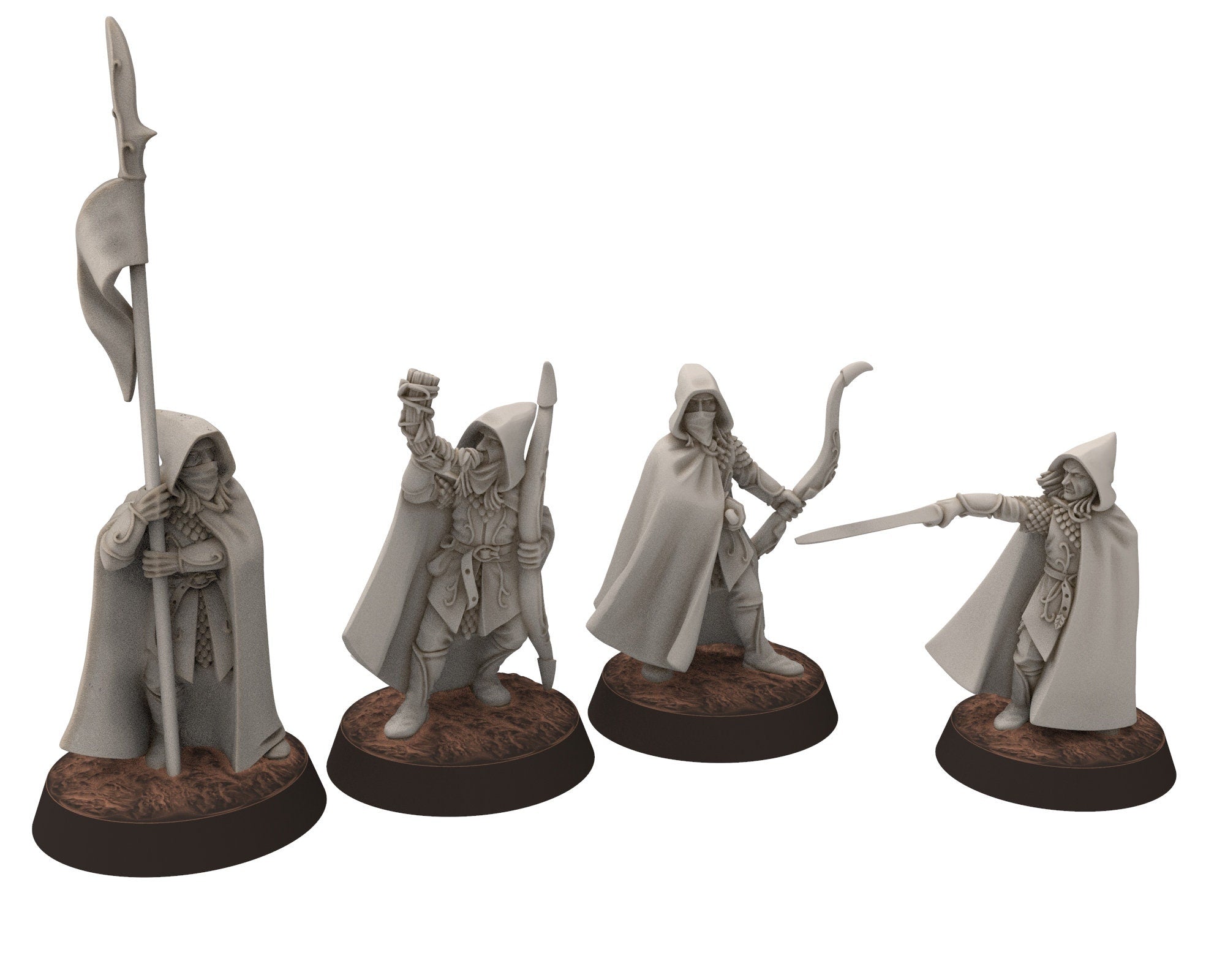 Darkwood - Rangers Wood elves Warriors Banner with Bows, Middle rings miniatures for wargame D&D, LOTR, Medbury miniatures