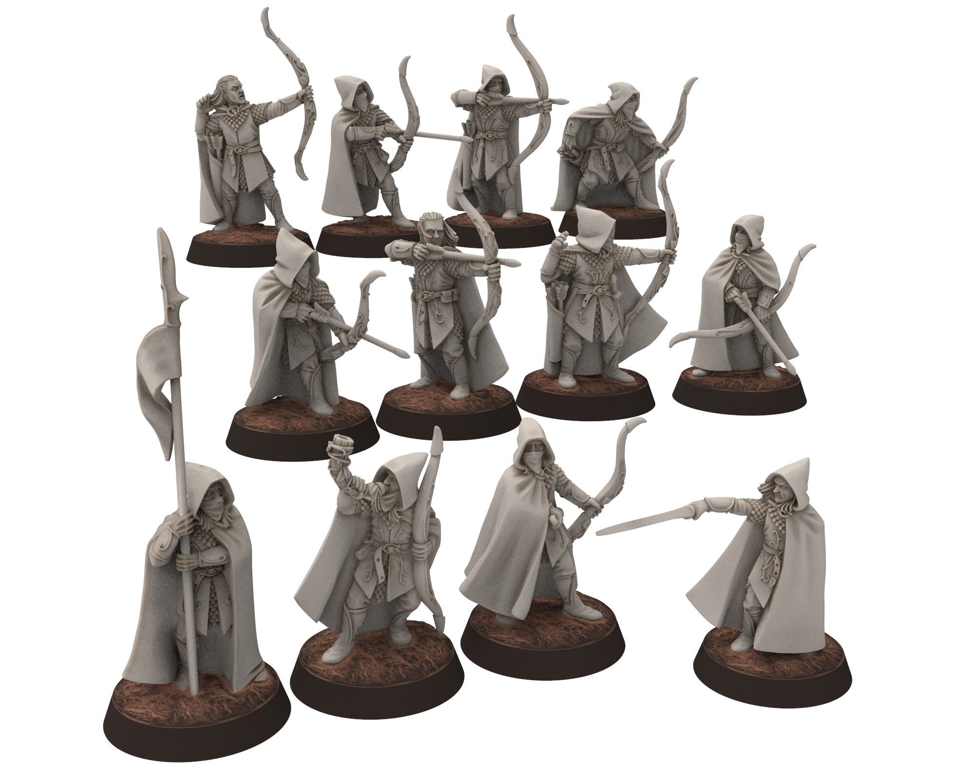 Darkwood - Rangers Wood elves Warriors Horn Blower with Bows, Middle rings miniatures for wargame D&D, LOTR, Medbury miniatures