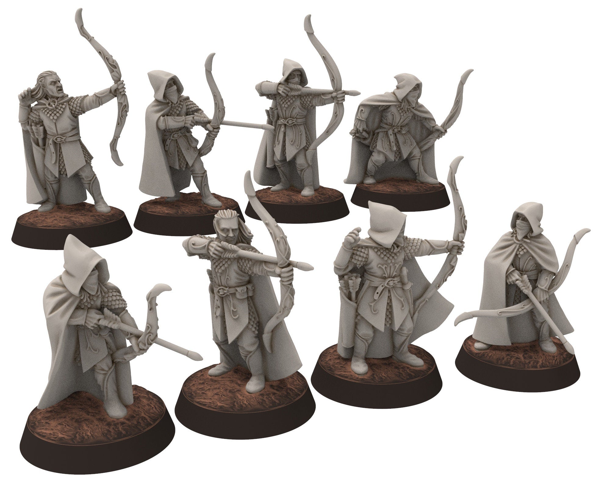 Darkwood - Rangers Wood elves Warriors with Bows complete unit, Middle rings miniatures for wargame D&D, LOTR, Medbury miniatures