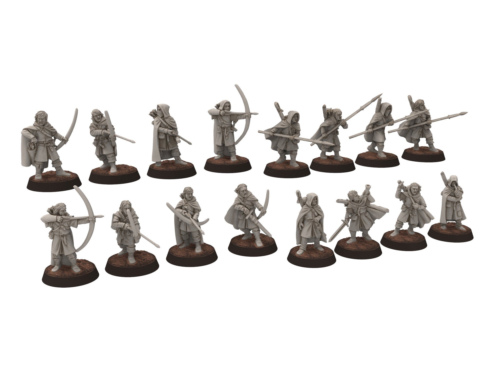 Ornor - Grey Rangers Unit with Bows & Spears, Lost Kingdom of the North, Misty Mountains, Medburry miniatures for wargame, DnD, Lotr