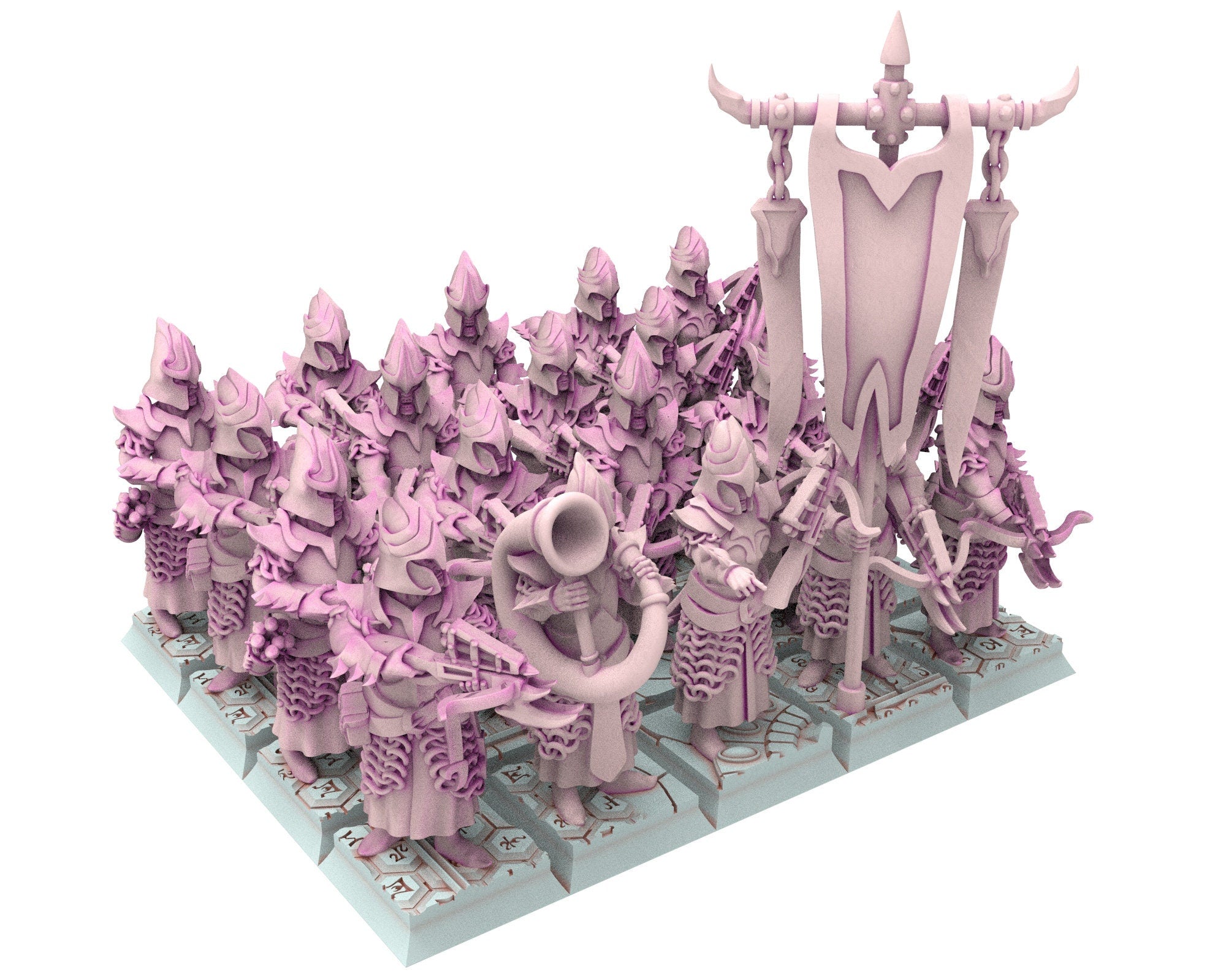 Dark Elves - Spearmen unit 20 soldiers, dark elves, Merciless north pillars usable for 9th Age, Fantasy Battle, Oldhammer, King of war, D&D