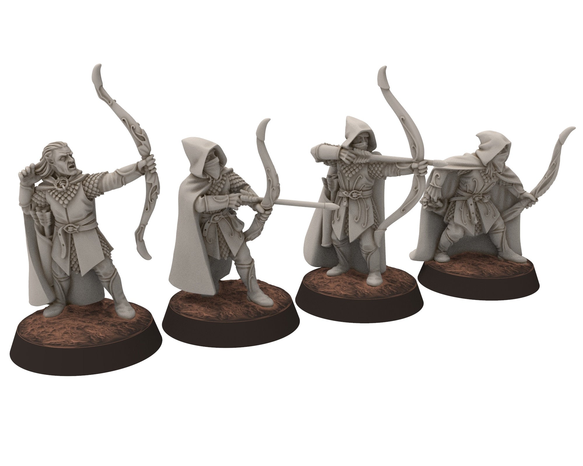 Darkwood - Rangers Wood elves Warriors Staff with Bows, Middle rings miniatures for wargame D&D, LOTR, Medbury miniatures