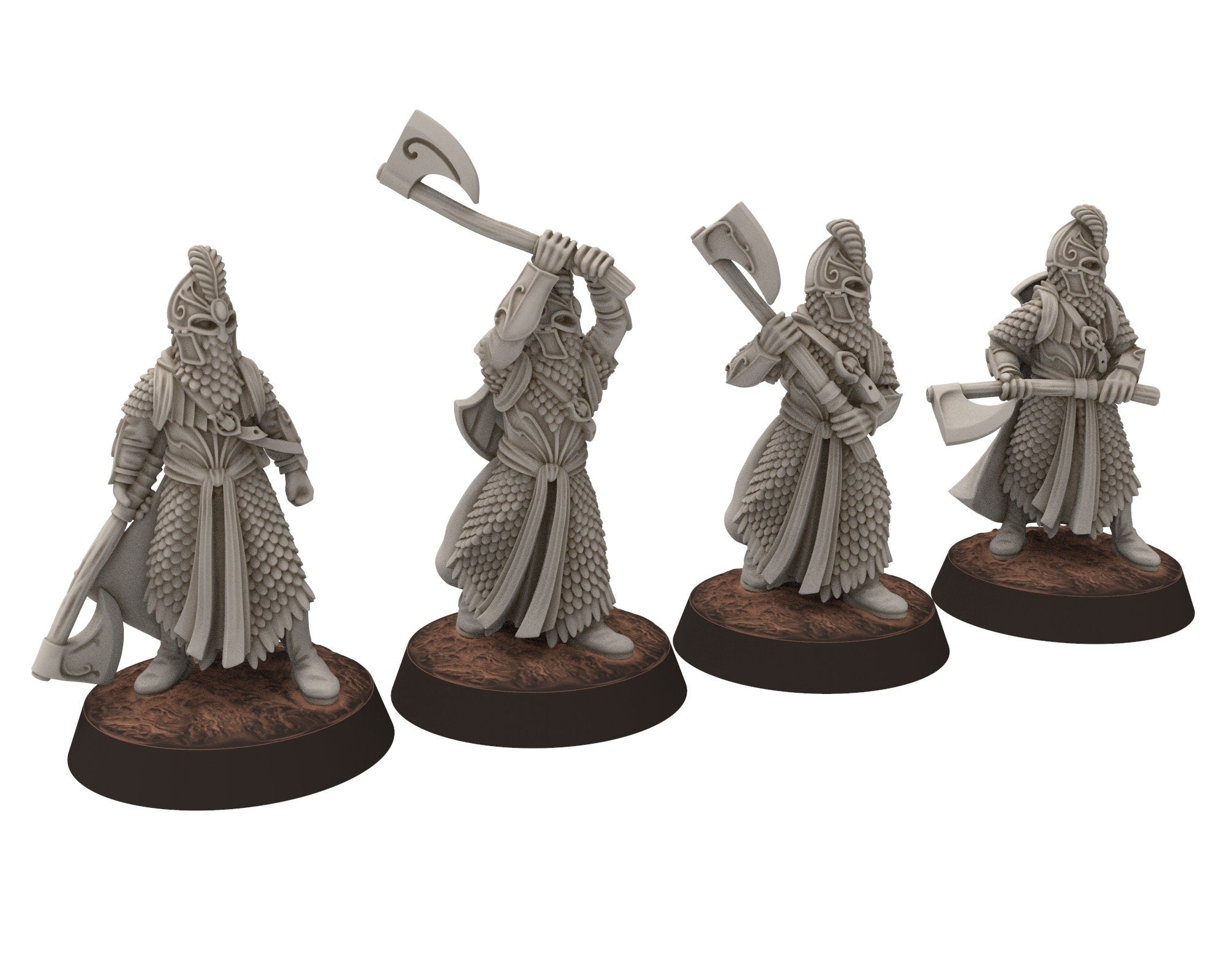 Darkwood - Armored Wood elves Warriors with Axes, Middle rings miniatures for wargame D&D, LOTR, Medbury miniatures