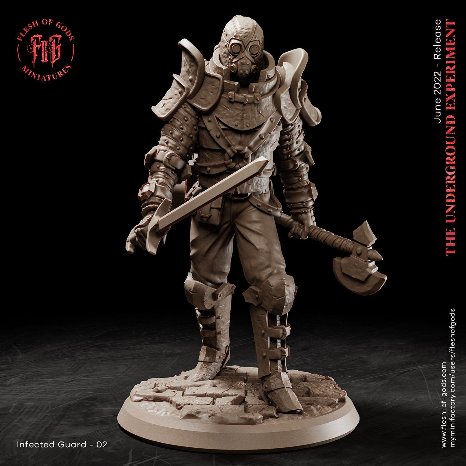 The Underground Experiment - Villain - Infected Guard - Pose 01, Flesh of Gods, for Wargames, Dungeons & Dragons TTRPG
