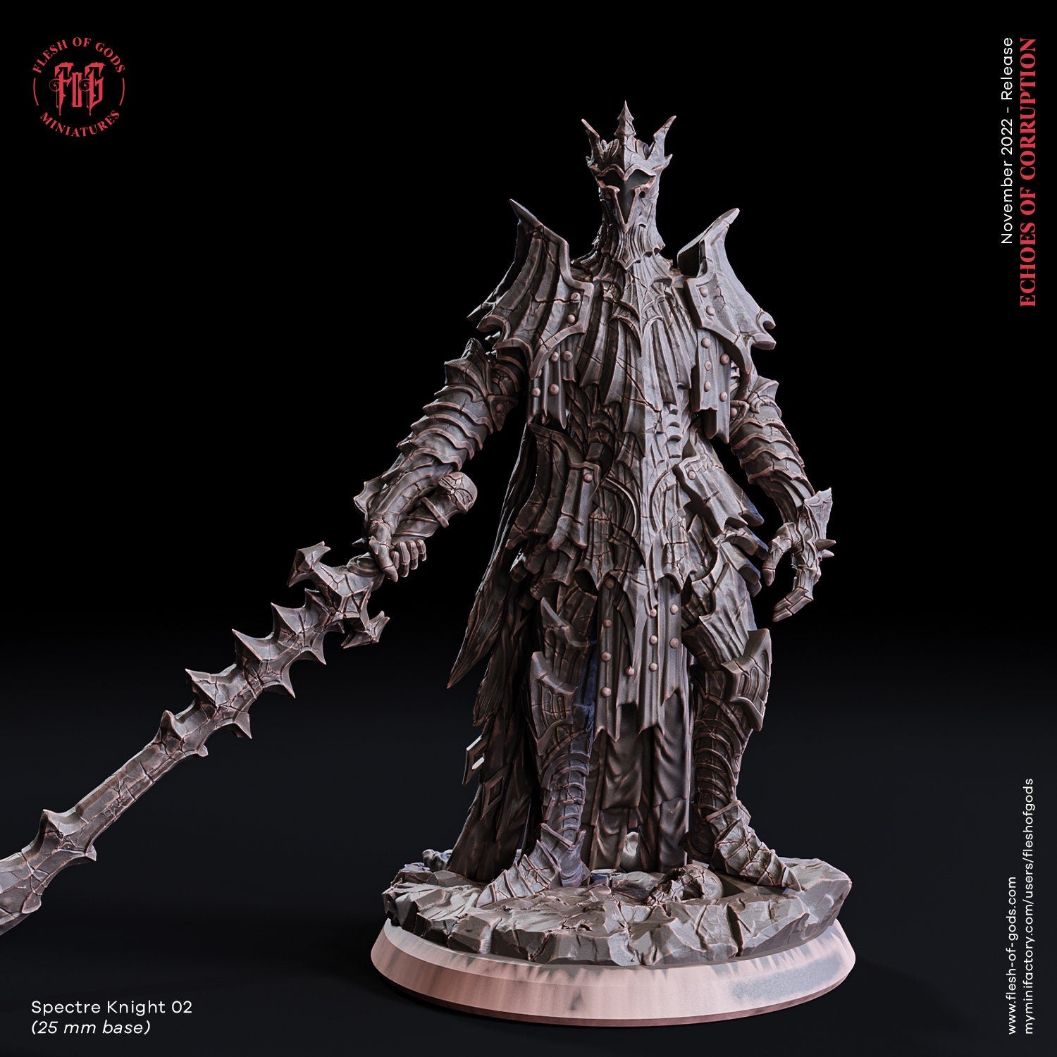 Echoes Of Corruption - Enemy - Spectral Knight 02 (25 mm), light and darkness, Ennemy, Flesh of Gods, for Wargames, Dungeons & Dragons TTRPG