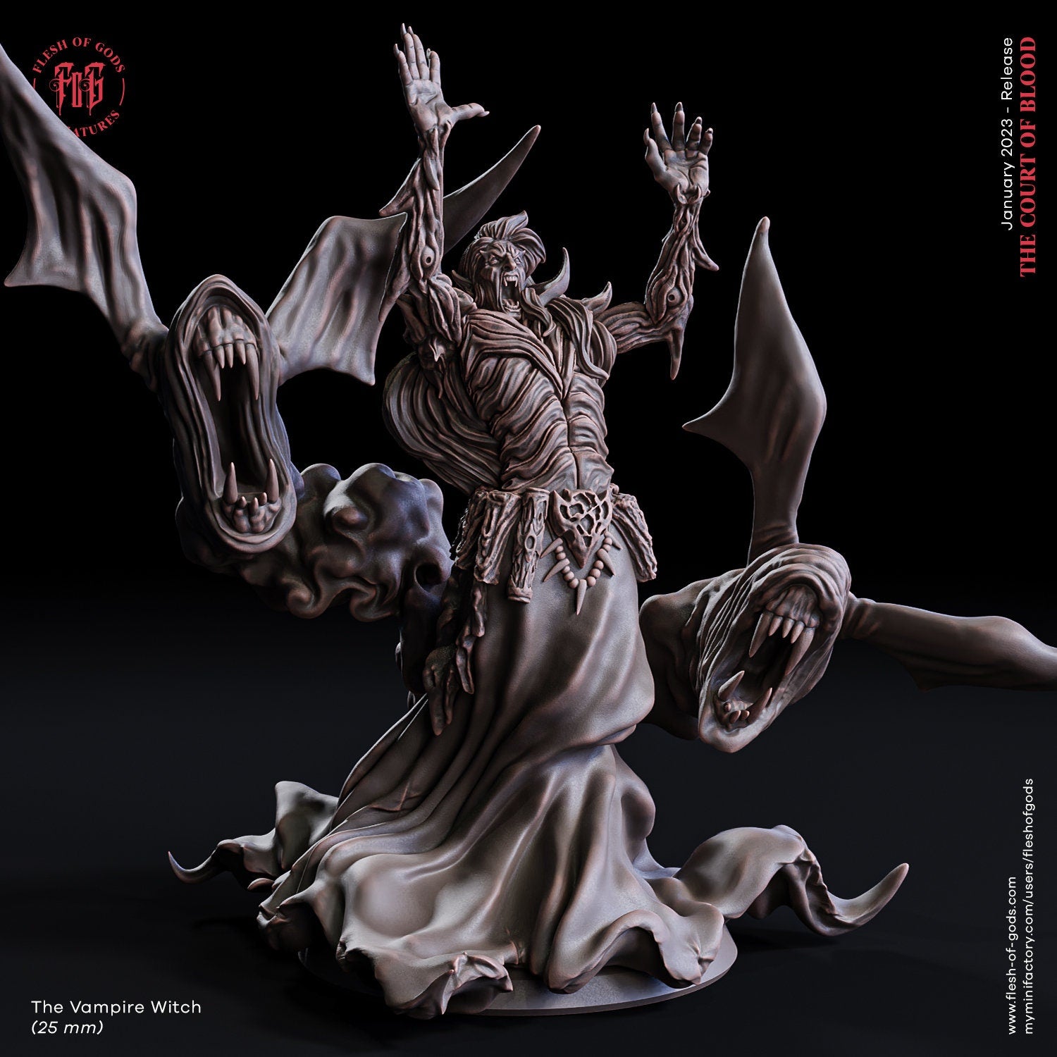 The Court Blood - Enemy - Witch Vampire (25 mm), creatures of darkness, Ennemy, Flesh of Gods, for Wargames, Dungeons & Dragons TTRPG