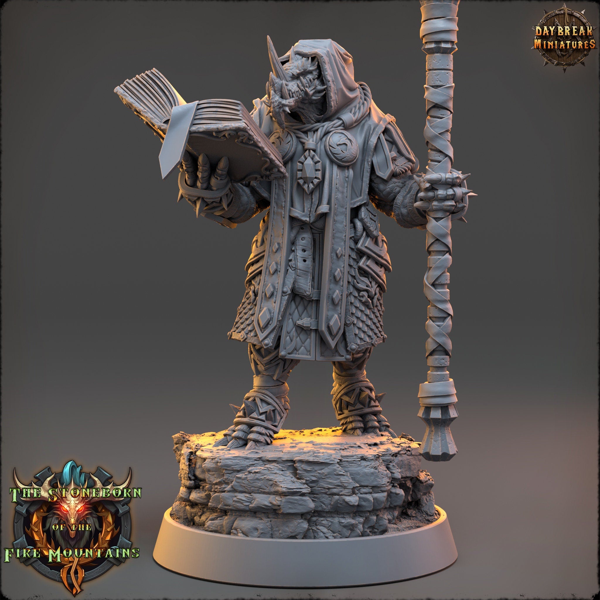 Dragonborn The Stoneborn of the Fire - Goshenite Neverguesser, quest for glory, DayBreak Miniatures, for Wargames, Dungeons & Dragons TTRPG