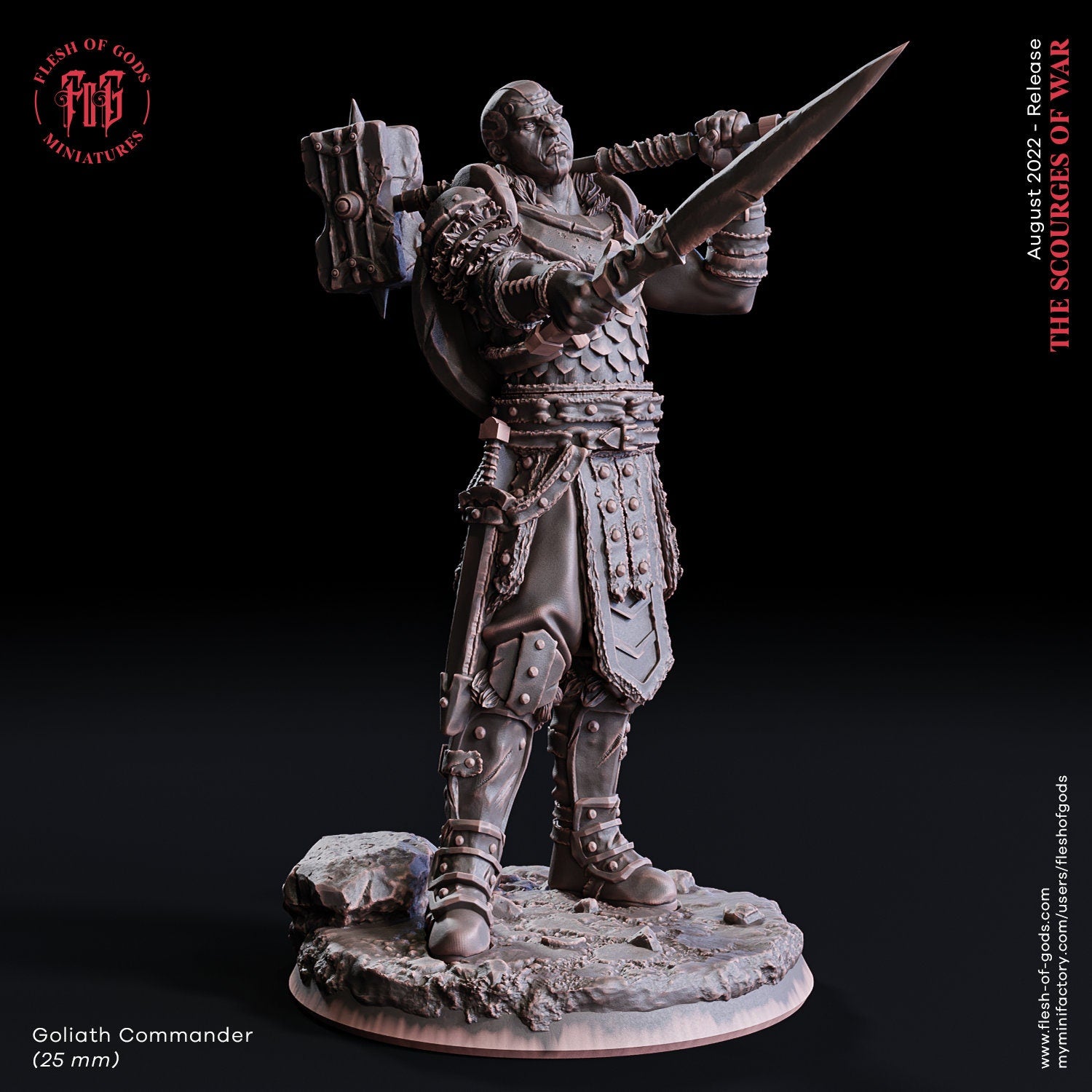The scourges of war - Hero - Goliath Commander (25 mm), glory and honor, Ennemy, Flesh of Gods, for Wargames, Dungeons & Dragons TTRPG