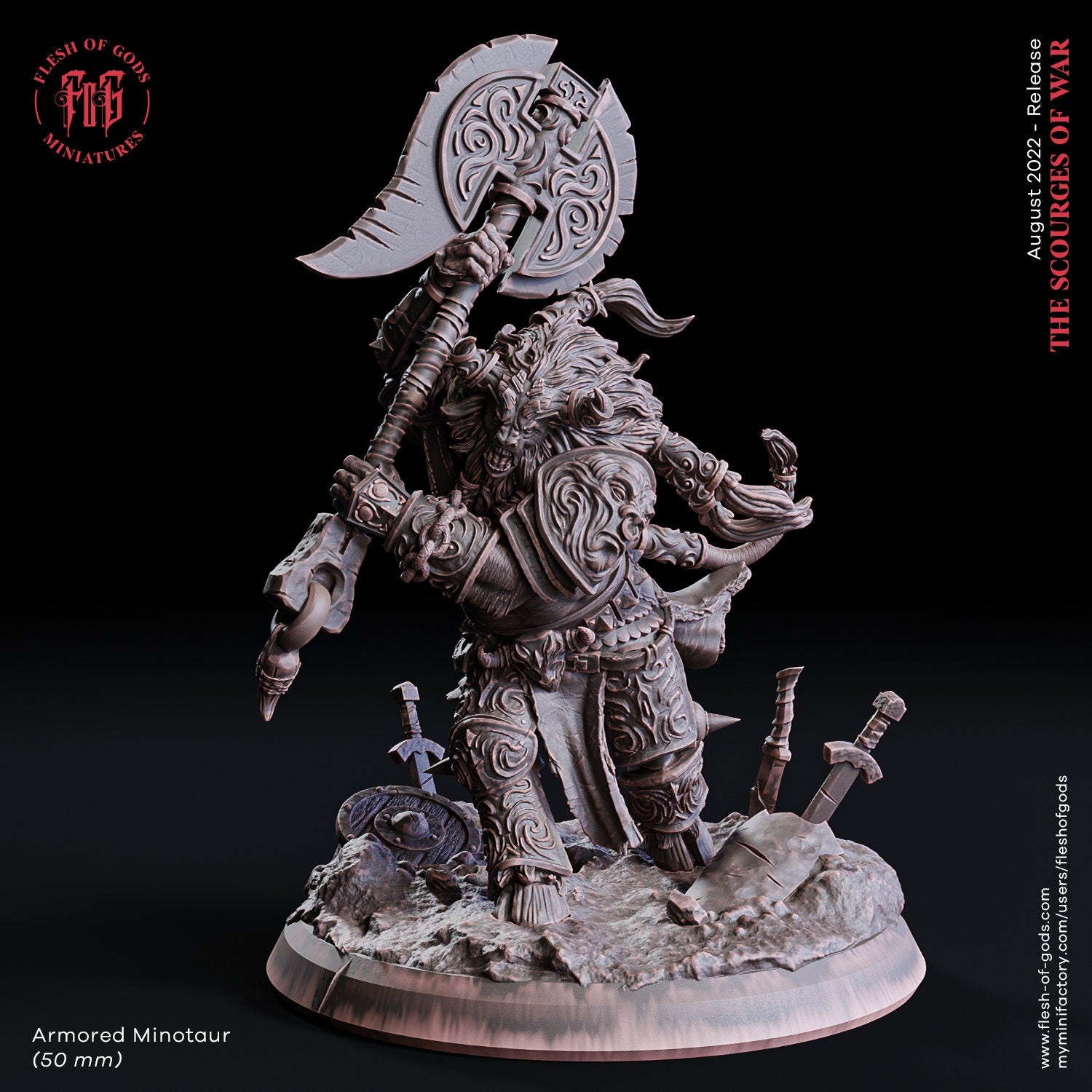 The scourges of war - Monster - Armored Minotaur, glory and honor, Ennemy, Flesh of Gods, for Wargames, Dungeons & Dragons TTRPG