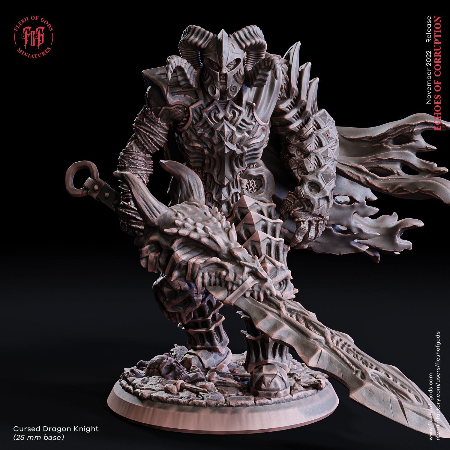 Echoes Of Corruption - Boss - Cursed Dragon Knight 25 mm, light and darkness, Ennemy, Flesh of Gods, for Wargames, Dungeons & Dragons TTRPG