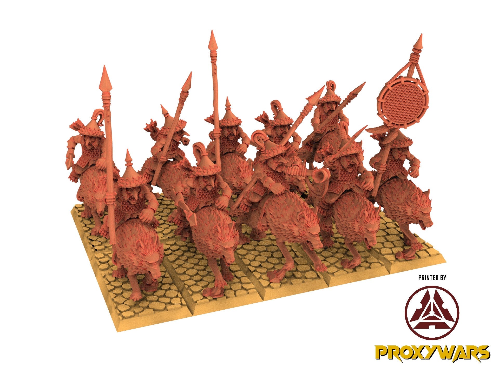 Orc & Goblin - Mounted Steppe Goblins - with spears and bows - The Black horde, usable for Oldhammer, king of wars, 9th age