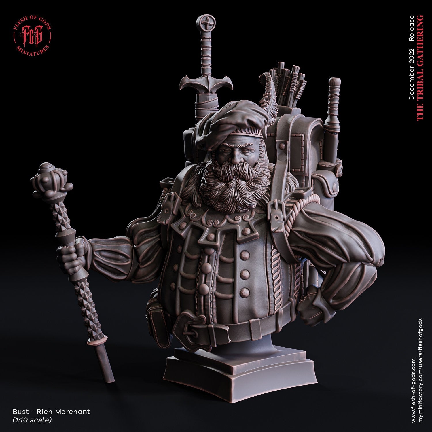 The tribal Gathering - Bust - Human Rich Merchant, fierce and proud warriors, Ennemy, Flesh of Gods, for Wargames, Dungeons & Dragons TTRPG