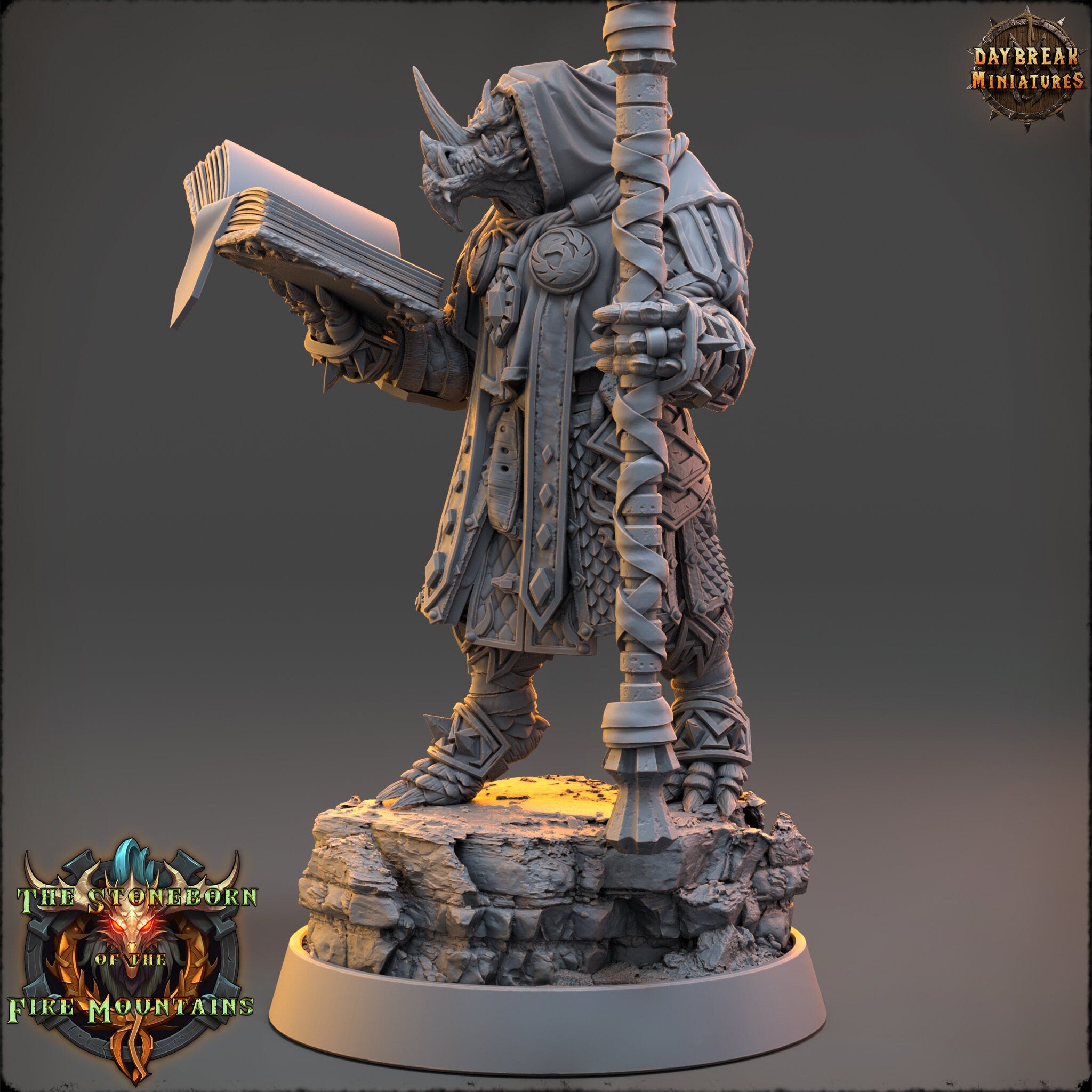 Dragonborn The Stoneborn of the Fire - Ghaal ”Blood” Shaantza, quest for glory, DayBreak Miniatures, for Wargames, Dungeons & Dragons TTRPG