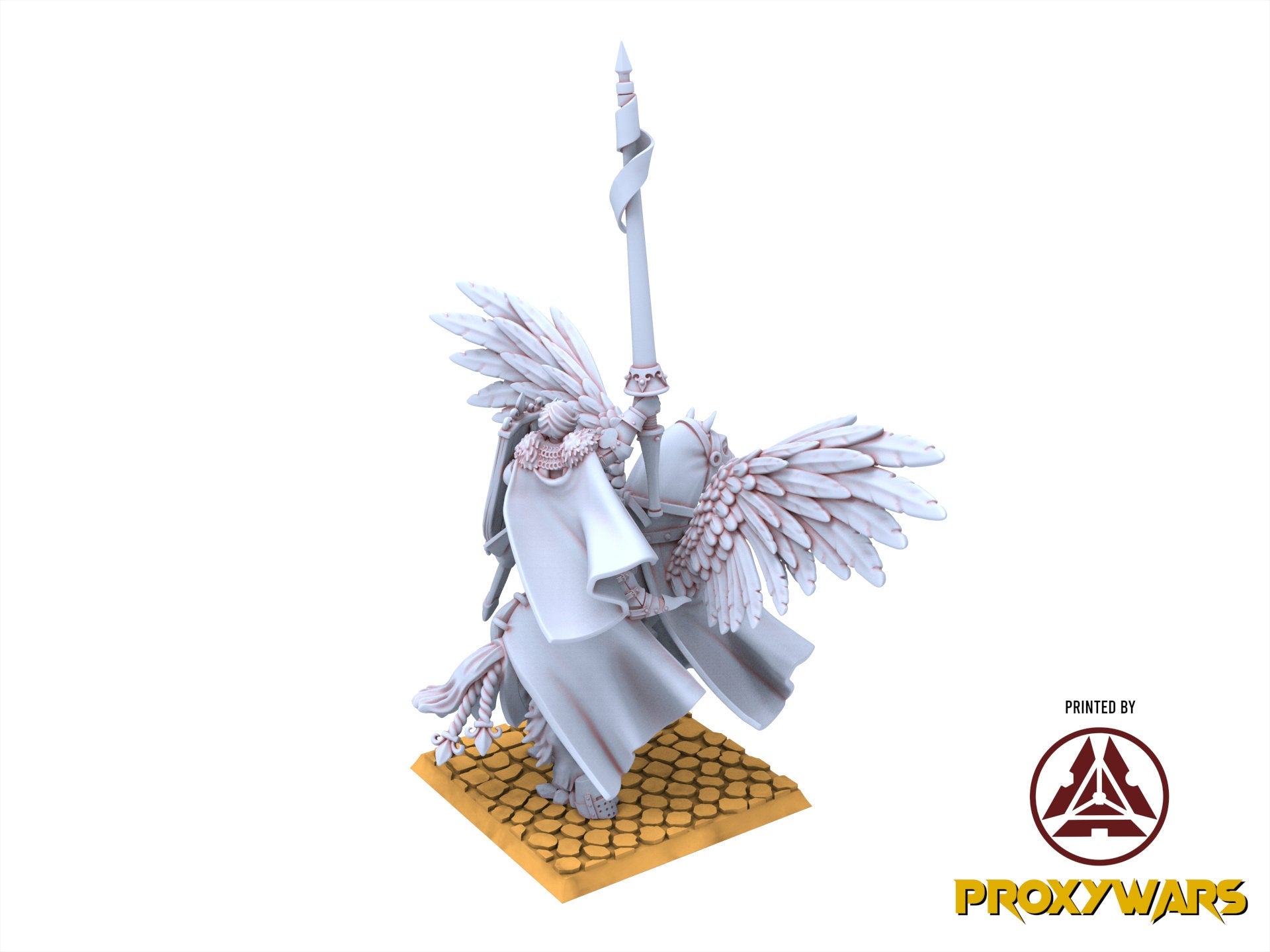 Arthurian Knights - Gallia Duke on Pegasus with Spear and Sword, for Oldhammer, king of wars, 9th age, Highlands Miniatures