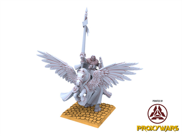 Arthurian Knights - Gallia Duke on Pegasus with Spear and Sword, for Oldhammer, king of wars, 9th age, Highlands Miniatures