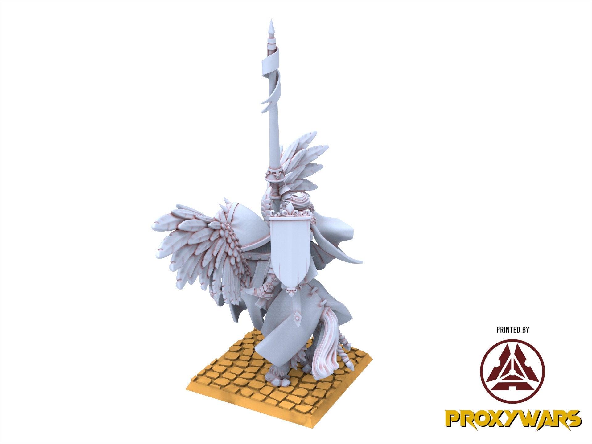 Arthurian Knights - Gallia Duke on Pegasus with Spear and Sword, for Oldhammer, king of wars, 9th age, Highlands Miniatures